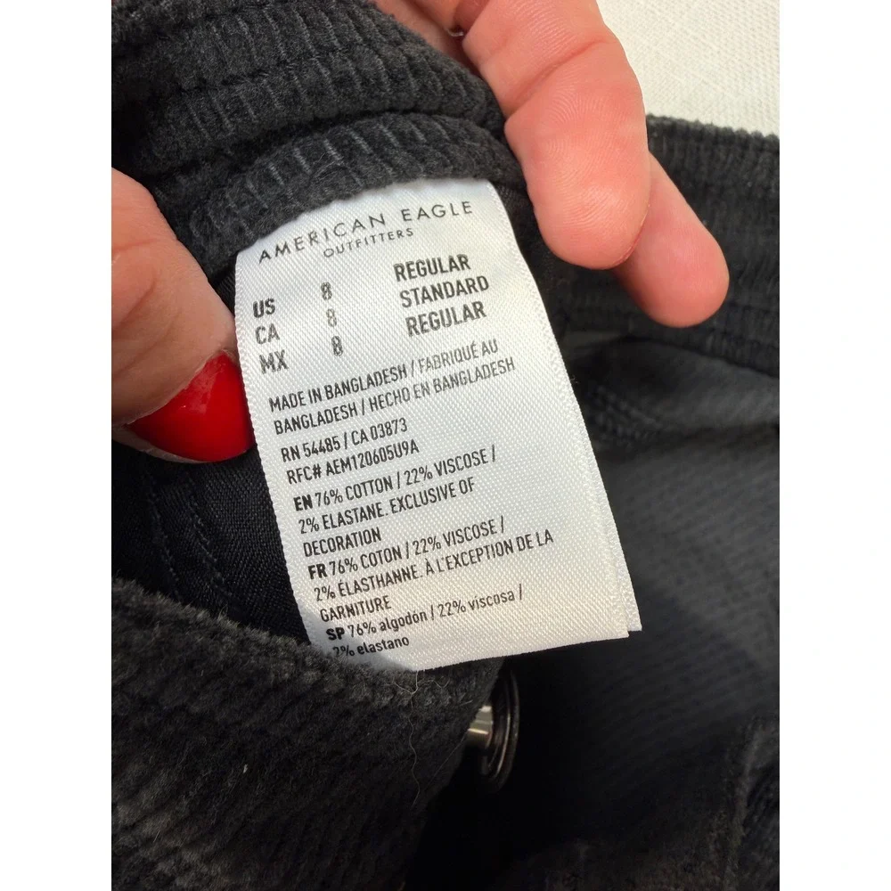 American Eagle Super High-Rise Baggy Wide Leg Cargo Corduroy Pants Black Size 8